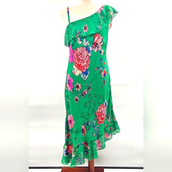 Roz & Ali Dresses & Skirts - Roz & Ali Floral Green One-Shoulder Asymetrical Dress Size 12
